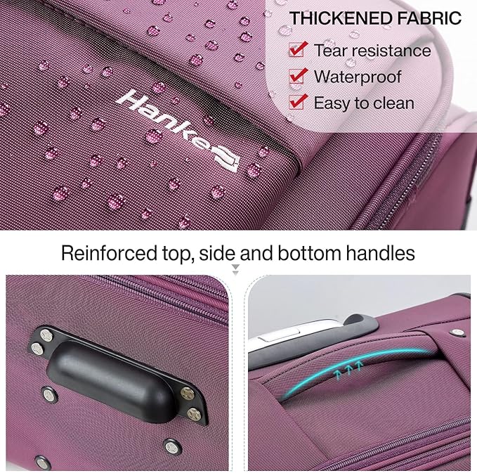 Hanke 20/28 Inch 2 Piece Luggage Sets with Spinner Wheels Expandable Luggage Large Suitcases with Wheels Lightweight Travel Luggage Rolling Suitcase with Lock Softside Checked Luggage.(Purple)