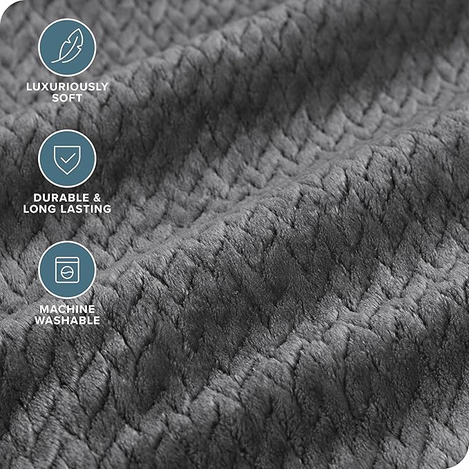 Bare Home Textured Fleece Blanket - Full/Queen - Ultra-Soft Lightweight for Bed, Sofa, and Couch - Luxury Microplush - Cozy Warm Blanket (Full/Queen, Chevron Grey)