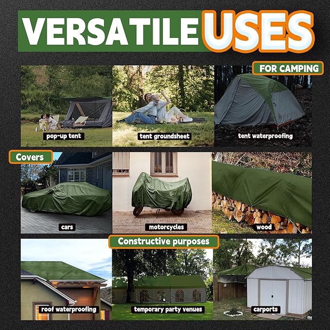 4x6 Feet Tarp Waterproof,Small Tarp,9Mil Thick,Finished Size Tarps,UV Resistant,Durable,Multipurpose Poly Tarps Cover with Metal Grommets and Reinforced Edges,Green/Black by RAINDEWAY