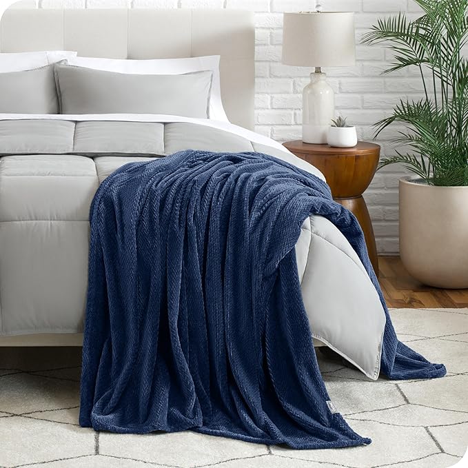 Bare Home Textured Fleece Blanket - Twin/Twin Extra Long - Ultra-Soft Lightweight for Bed, Sofa, and Couch - Luxury Microplush - Cozy Warm Blanket (Twin/Twin XL, Chevron Dark Blue)