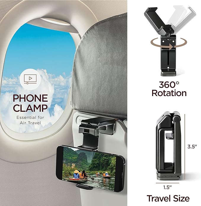 Airplane Neck Pillow Includes Travel Pillow + Airplane Phone Holder Mount + Eye Masks + Foot Hammock + Earplugs for Travel, 100% Pure Memory Foam Travel Pillow, 5 Pc Travel Kit, 2 Pack