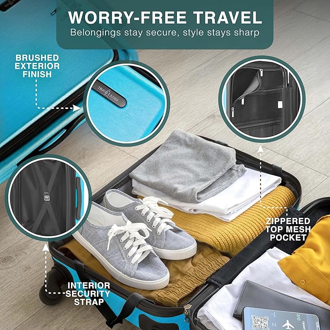Luggage Sets 3 Piece, 22 Inch Carry on Luggage and 24 Inch Suitcases with Wheels Spinner, Durable Hard Shell Suitcase Set, Expandable Travel Suitcase, Teal