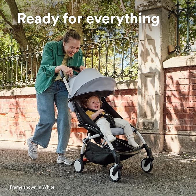 Stokke YOYO3 Stroller from 6 Months - Includes Black Frame/Stone Seat Cushion + Canopy - Folds in & Out in a Flash - Light & Compact - Carry-On Compatible