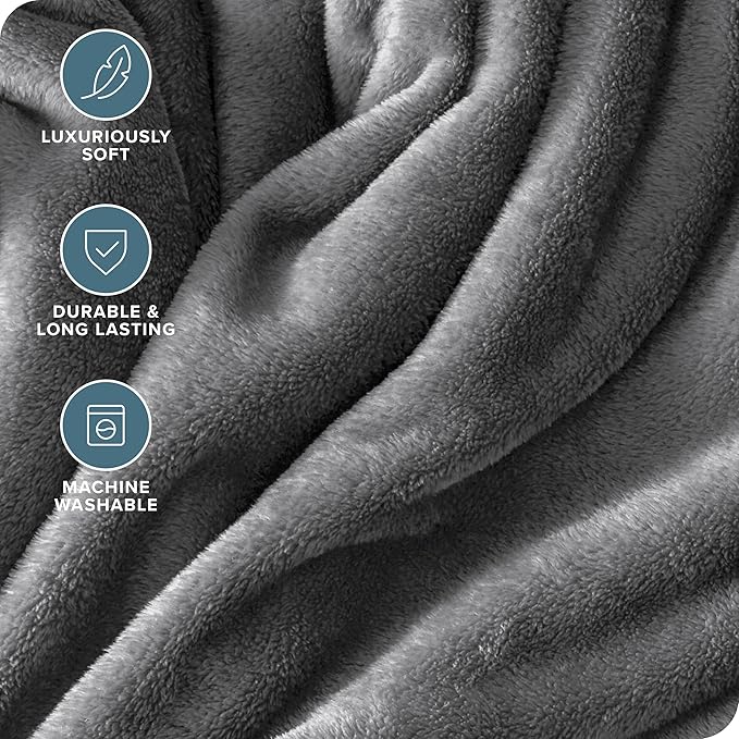 Bare Home Fleece Blanket - Full/Queen - Ultra-Soft Lightweight for Bed, Sofa, and Couch - Luxury Microplush - Cozy Warm Blanket (Full/Queen, Grey)