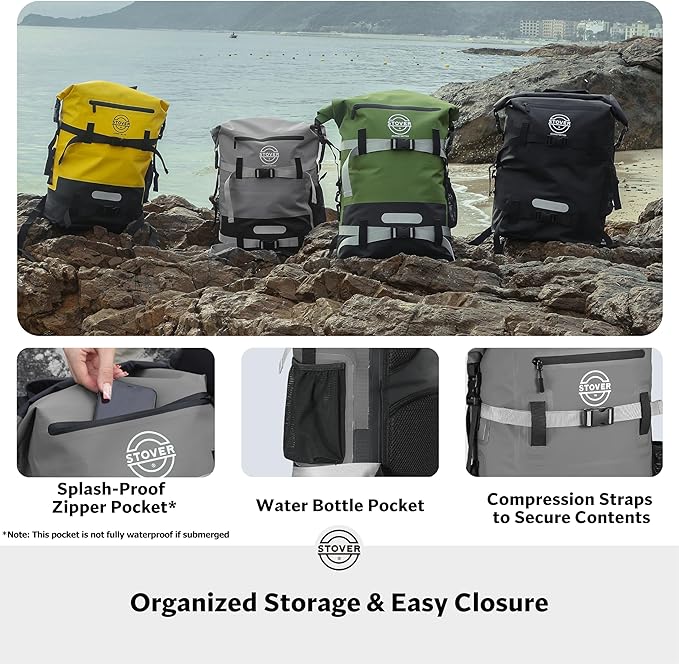 STOVER 5/10/25/30/40/55L Waterproof Backpack- Floating Dry Bag for Kayaking, Travel, Beach, Hiking, & Camping, Men/Women