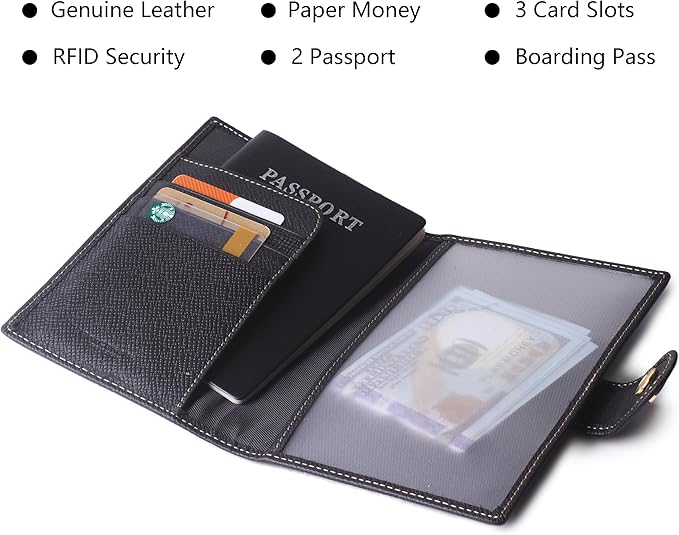 Genuine Leather Passport Case, RFID Passport Cover with Credit Card Holder for Women and Men Family ID Travel