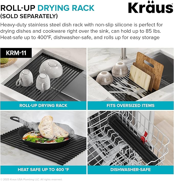 KRAUS Bellucci 25-inch Granite Workstation Drop In Top Mount Single Bowl Kitchen Sink in Metallic Grey with Accessories, KGTW12-25MGR