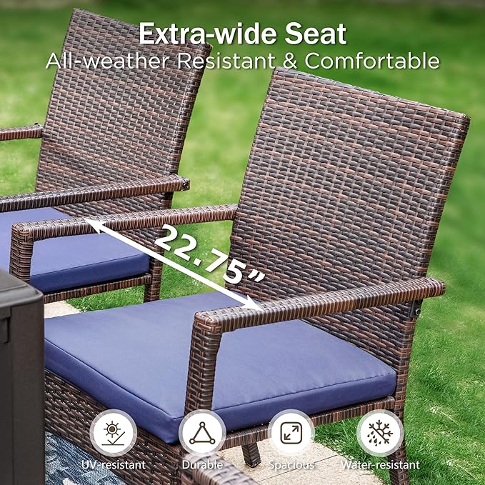 PHI VILLA 4 Pieces Patio Cushioned Rattan Chairs, Outdoor Modern PE Wicker Dining Armchair with Removable Cushions for Deck, Yard, Porch