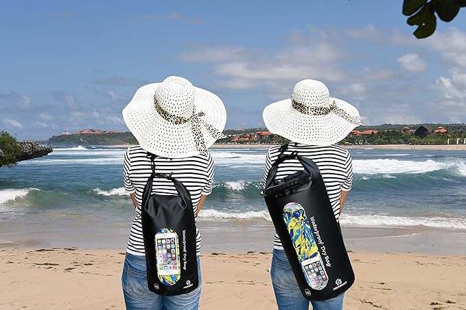 Freegrace Waterproof Dry Bags Set Of 3 Dry Bag With 2 Zip Lock Seals & Detachable Shoulder Strap, Waist Pouch & Phone Case - Can Be Submerged Into Water - For Swimming (Black(Window), 5L)