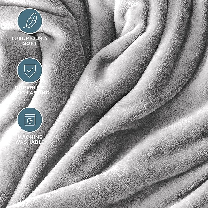 Bare Home Fleece Blanket - Throw/Travel - Ultra-Soft Lightweight for Bed, Sofa, and Couch - Luxury Microplush - Cozy Warm Blanket (Throw/Travel, Light Grey)