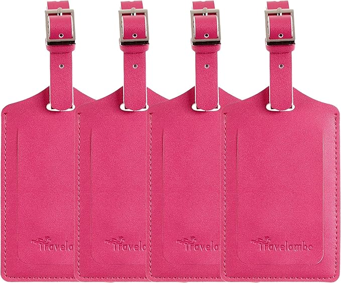 Travelambo Luggage Tags for Suitcases PU Leather Travel Tags Bag Tags Privacy Protection Travel Essentials