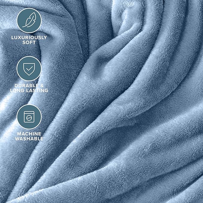 Bare Home Fleece Blanket - Throw/Travel - Ultra-Soft Lightweight for Bed, Sofa, and Couch - Luxury Microplush - Cozy Warm Blanket (Throw/Travel, Coronet Blue)