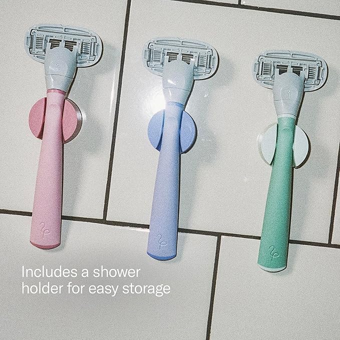 Flamingo Shaving Razor Set for Women - Original Razor Handle, 2 Blade Refills, Foaming Shaving Gel, and Shower Holder - Lilac