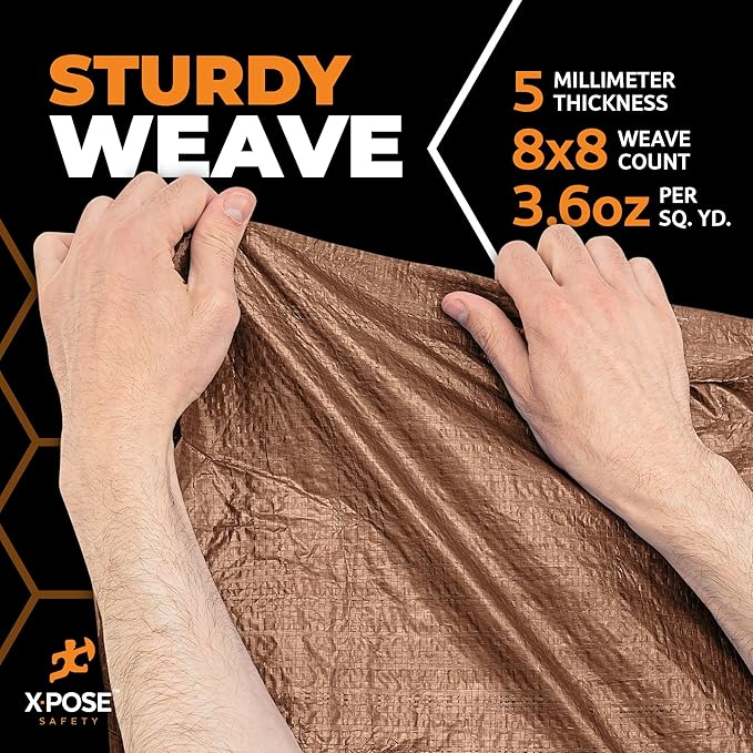 Multipurpose Protective Cover Brown Poly Tarp 18' x 24' - Durable, Water Resistant, Weather Resistant - 5 Mil Thick Polyethylene - by Xpose Safety