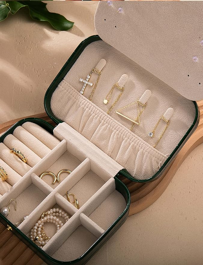 S.Leaf Mini Travel Jewelry Case - Portable Jewelry Box for Women (13 Crocodile Emerald Big)