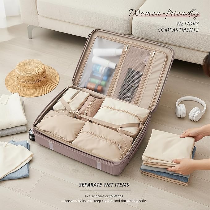 Verage Florence Hardside Carry-On Luggage with Spinner Wheels, Lightweight Expandable Suitcase with TSA Lock, Artist-Inspired Stylish Travel Luggage for Women, 20-Inch, Rose Blush