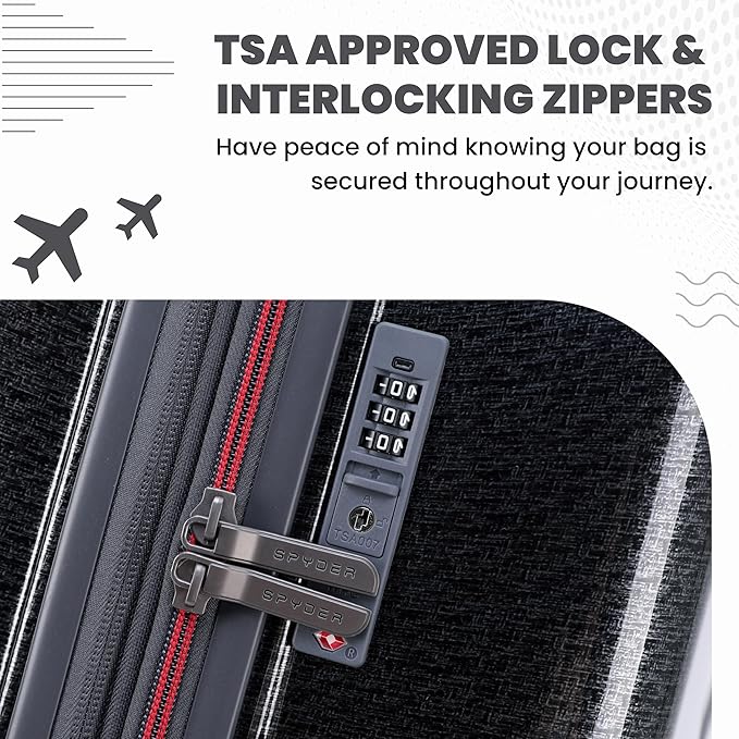 Spyder Traverse 3 Piece Luggage Set, 360° Spinner Wheels, TSA Approved Lock, (20 Inch Carry On, 25 Inch Medium, 29 Inch Large), Charcoal