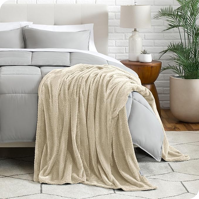 Bare Home Textured Fleece Blanket - Twin/Twin Extra Long - Ultra-Soft Lightweight for Bed, Sofa, and Couch - Luxury Microplush - Cozy Warm Blanket (Twin/Twin XL, Chevron Oyster)