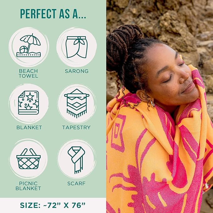 Sand Cloud Turkish Beach Towel - Sand Free - 100% Organic Turkish Cotton Yarn - Quick Dry Towel for Beach, Picnic, Blanket or Bath - As Seen on Shark Tank - Marine Life (Bohemianster)
