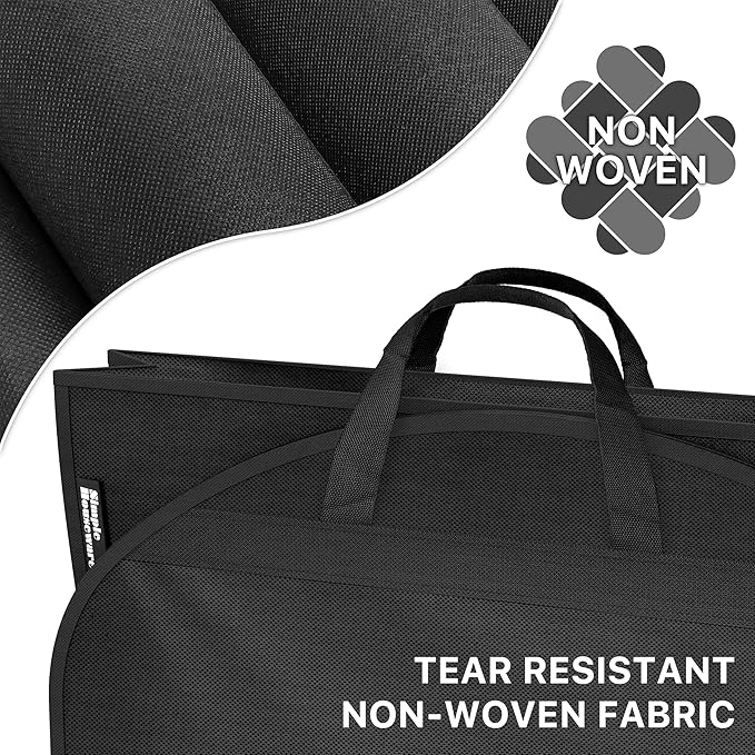 Simple Houseware 60-Inch Travel Garment Bag with Pockets, Non-Woven | Lightweight, Black, 3 Pack