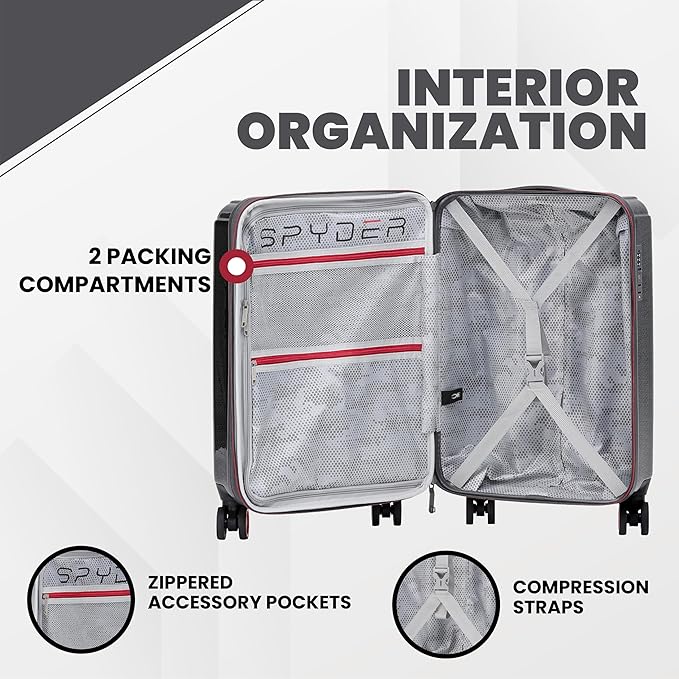Spyder Traverse 25 Inch Medium Expandable Hardside Upright Suitcase with 360° Spinner Wheels, TSA Approved Lock, Silver