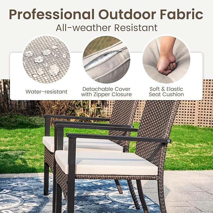 PHI VILLA Outdoor Wicker Chairs Set of 2, Rattan Covered Metal Armchairs with Removable Cushion, Heavy Duty Furniture Set for Patio, Deck, Porch, Yard