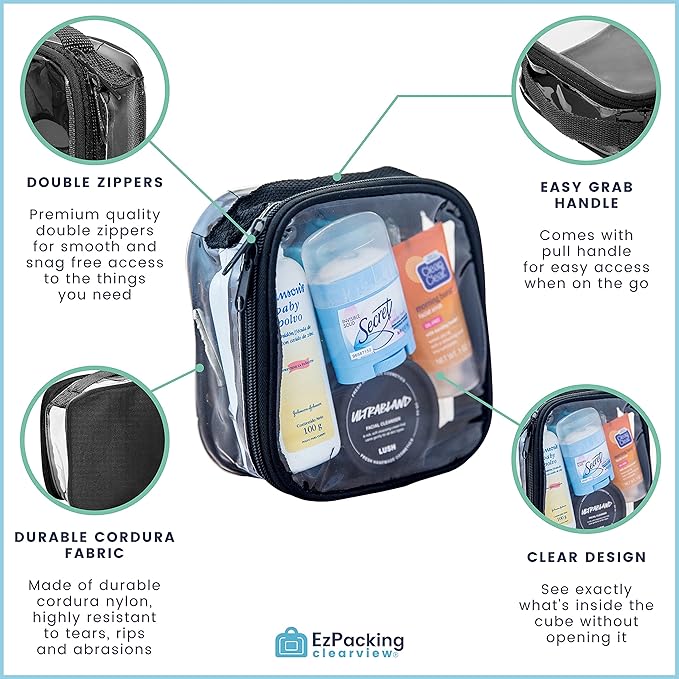 EzPacking Clear TSA Approved 3-1-1 Travel Toiletry Bag for Carry On/Quart Size Transparent Liquids Pouch for Airport Security/Reusable See Through Vinyl & PVC Plastic Organizer Men Women (Turquoise)