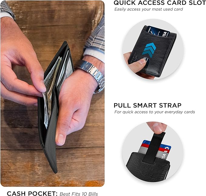 SERMAN BRANDS RFID Blocking Slim Bifold Genuine Leather Thin Minimalist Front Pocket Wallets for Men Billfold Wallet Men Gift