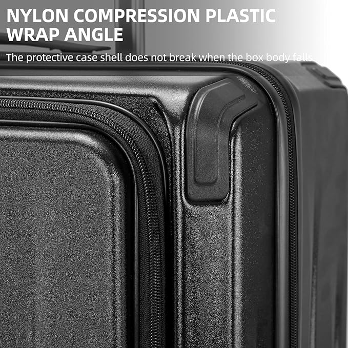 Carry On Luggage, 20 Inch Top Opening Aluminum Frame Lightweight Airline Approved ABS+PC Hard Shell Suitcases with Silent Wheels, TSA Lock, Front Pocket & Wet-dry Separated Six-piece Set (20IN, Black)