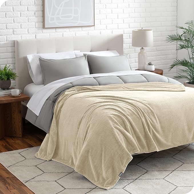Bare Home Textured Fleece Blanket - King Size - Ultra-Soft Lightweight for Bed, Sofa, and Couch - Luxury Microplush - Cozy Warm Blanket (King, Chevron Oyster)