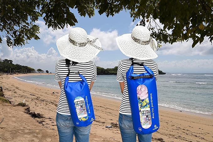 Freegrace Waterproof Dry Bags Set of 3 Dry Bag with 2 Zip Lock Seals & Detachable Shoulder Strap, Waist Pouch & Phone Case - Can Be Submerged Into Water - for Swimming (Navy Blue(Window), 20L)