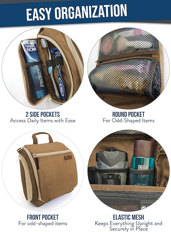 D&D Hanging Travel Toiletry Bag for Men and Women – Large Cosmetics, Makeup and Toiletries Organizer Kit with 10 Compartments, YKK Zippers, XXL Metal Swivel Hook, Water-Resistant Nylon