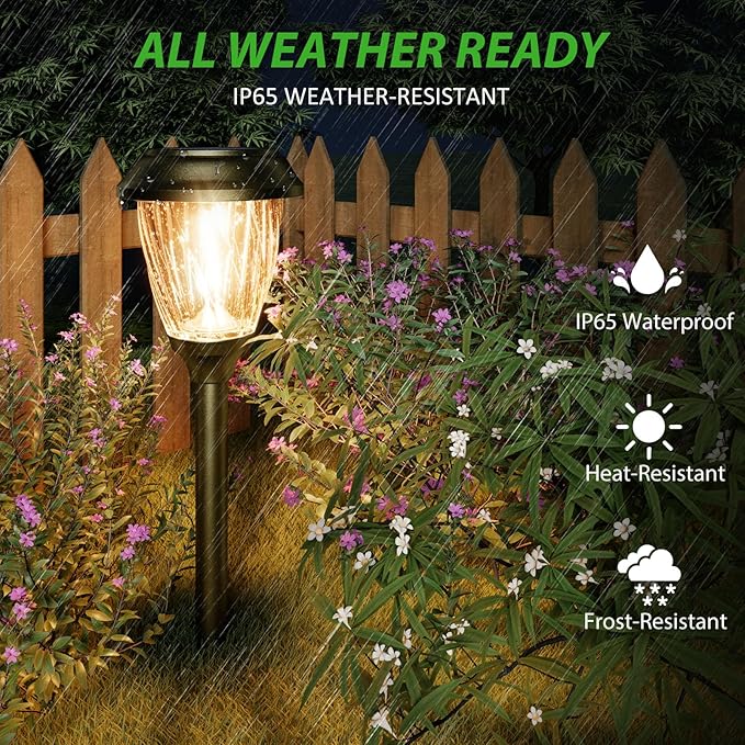XMCOSY+ Solar Pathway Lights Outdoor, 10/25 LM in 2 Lighting Modes, Glass Stainless Steel Waterproof Outside Solar Powered Garden LED Lights for Yard Lawn Driveway Walkway Landscape Decor(Warm White)