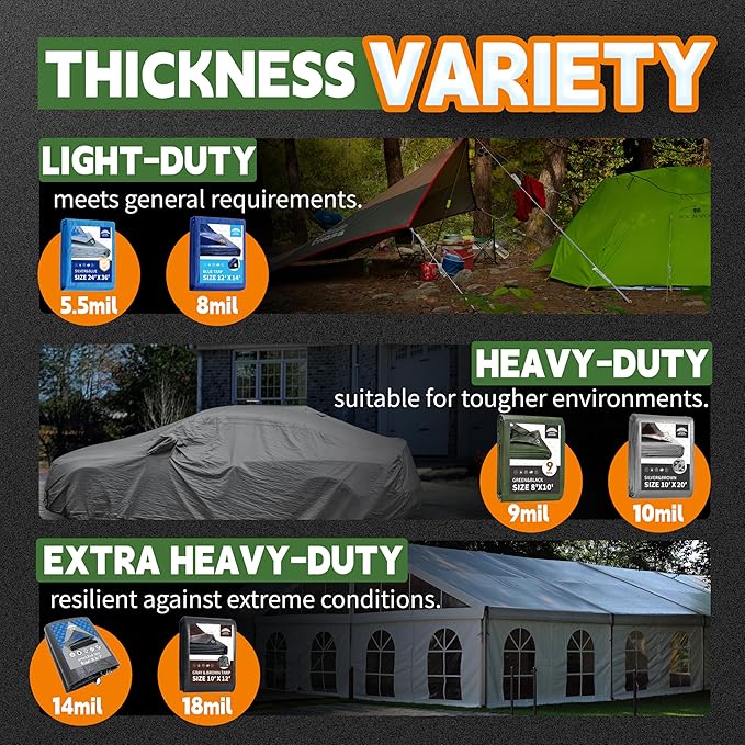 4x6 Feet Tarp Waterproof,Small Tarp,9Mil Thick,Finished Size Tarps,UV Resistant,Durable,Multipurpose Poly Tarps Cover with Metal Grommets and Reinforced Edges,Green/Black by RAINDEWAY