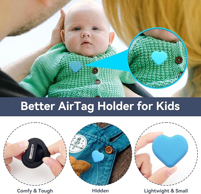 DDJ for AirTag Kids Hidden Case, 4 Pack for Apple Air Tag Tracker Holder for Kids with Invisible Pin, Anti Lost, for Children, Elderly, Shoes, Luggage, Pets Collar (Black Blue Pink Purple)