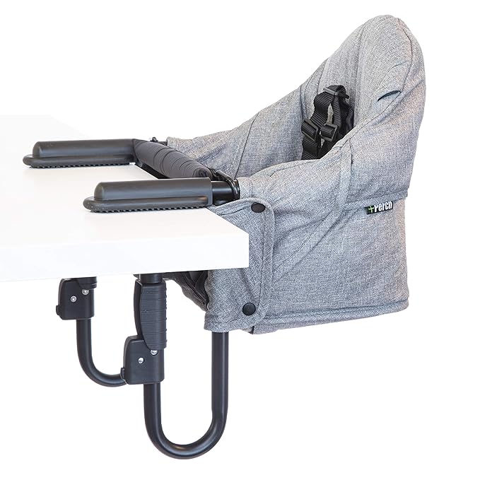 guzzie+Guss Perch Clip On Table Chair - Easy & Secure Setup for Travel (Including Restaurants, Picnics), at Home (Kitchen Islands, Dining Tables) with Machine Washable Fabric, Salt & Pepper (GG201SP)