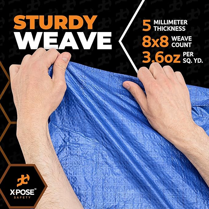 Better Blue Poly Tarp 30' x 40' - (Cut Size) Multipurpose Protective Cover - Lightweight, Durable, Waterproof, Weather Proof - 5 Mil Thick Polyethylene - by Xpose Safety