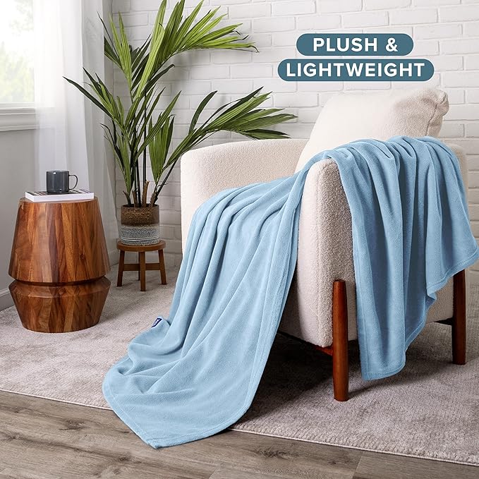Bare Home Polar Fleece Blanket - Throw Blanket - Warm & Cozy - Premium Fleece - Blanket for Bed, Sofa, Camping, Travel and Cold Nights - Lightweight Blanket (Throw, Light Blue)