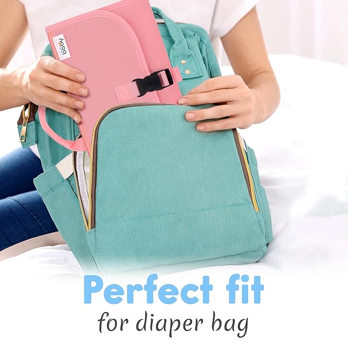 Kopi Baby Portable Diaper Changing Pad - Baby Diaper Changer Travel Bag with Wipes Pocket, Smart Design Portable Changing Mat, Infant Travel Station Kit, Gift for Newborn Girl & Boy - Pink, Classic