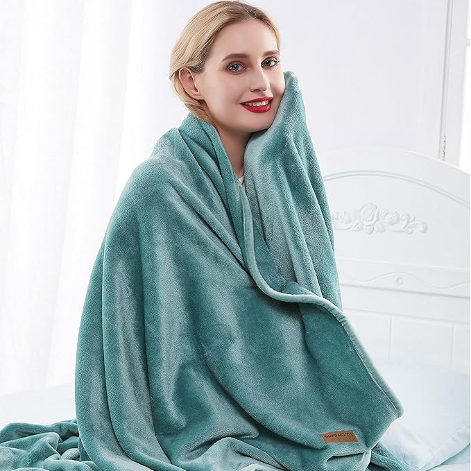 Surii Home Luxury Microfiber Flannel Blanket, Super Soft, Warm, Cozy, Fluffy, and Breathable, Perfect Throws for Bed, Couch, Sofa, for All Season Use. 350GSM Twin Size 60x80 Inches(Turquoise Blue)