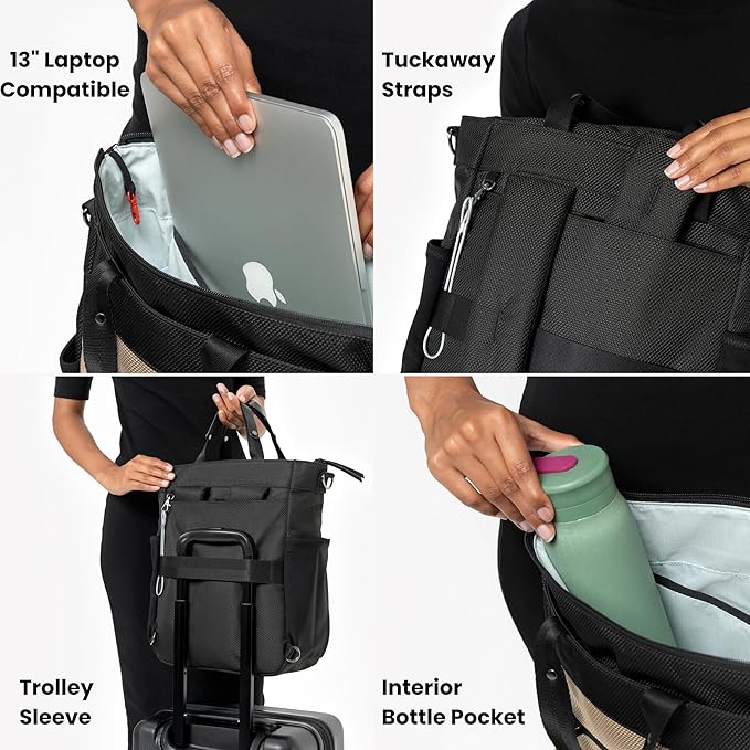 Sherpani Soleil, Anti Theft Convertible Backpack, 3 in 1 Tote Bag, Cross Body Purse, 18L Travel Backpack, Travel Gifts for Women, RFID Protection, Metal Hardware Fits 13” Laptop (Straw)