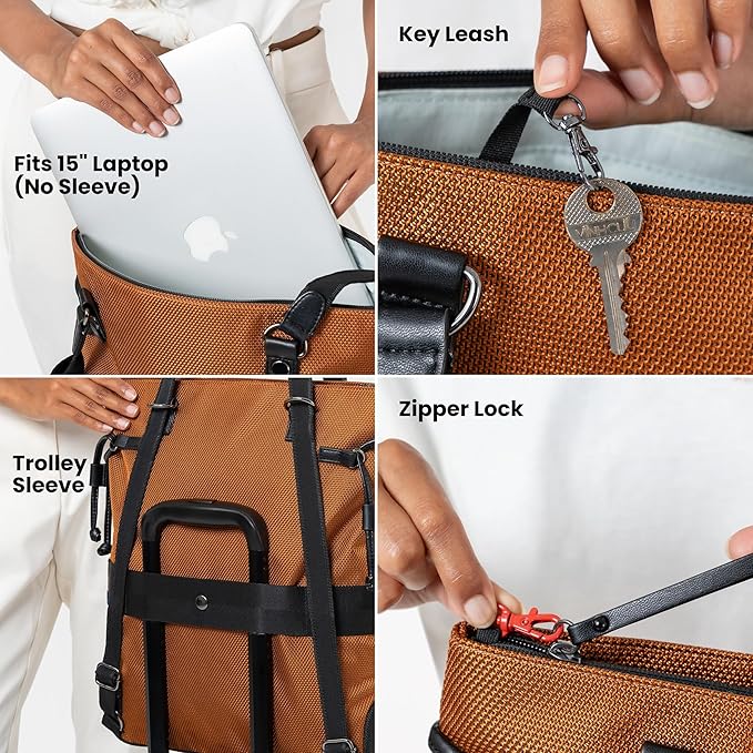 Sherpani Tempest, Anti Theft Convertible Backpack Tote, 14L Travel Backpack, Travel Gifts for Women, Handbags, RFID Protection, Metal Hardware, Fits 15” Laptop (No Sleeve) (Straw)