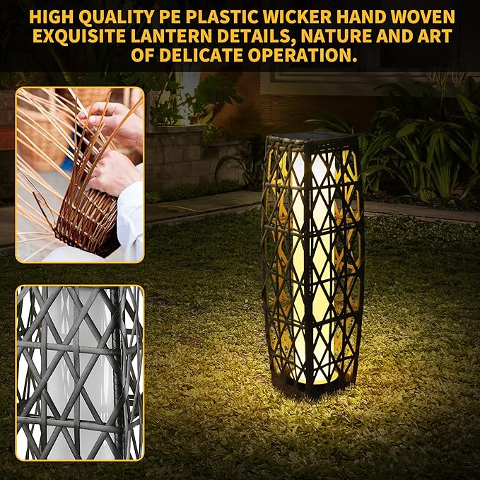 Solar Floor Lamp,Outdoor Floor Lamp,Solar Lanterns Outdoor Waterproof,Solar Powered Resin Wicker Lamp,Weather-Resistant Rattan Deck Light for Porch, Garden,Patio,Deck