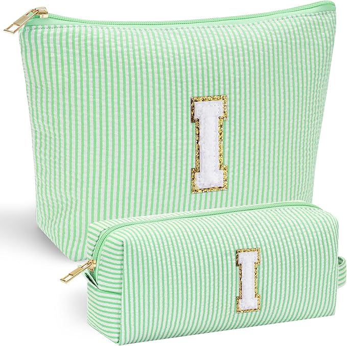 YOOLIFE Initial Makeup Bag for Women - Teen Girl Gifts Trendy Stuff Monogram Cute Makeup Bags Make Up Case for Women Her Best Friend Friendship Sister Teacher, Personalized Birthday Gifts I