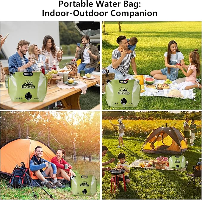 Collapsible 8L Water Storage Bag, BPA-Free Portable Folding Water Jug with Adjustable Faucet, Leakproof Emergency Water Bag for Camping, Hiking, Riding, Outdoor Sport (GREEN, 2)