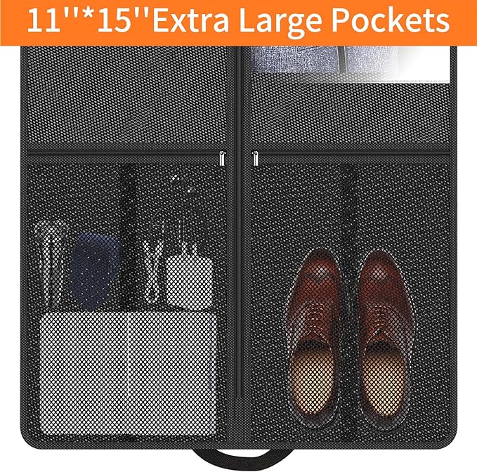 Garment Bag Travel Hanging Clothes: 43 Inch 2 Packs Fabric Breathable Foldable Zippered Pockets - Closet Storage Cover Packable - Men's Suit Shirts Uniform Jacket Jersey Tuxedo