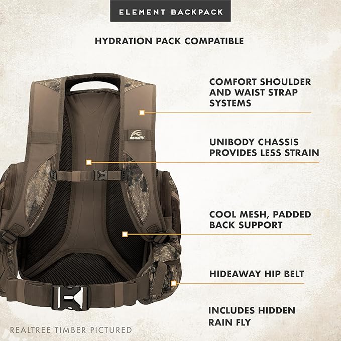 Insights Hunting by frogg toggs - The Element, Heavy Duty 1,831 Cubic Inch Hiking Fishing Camping Hunting Backpack, Mossy Oak Bottomland