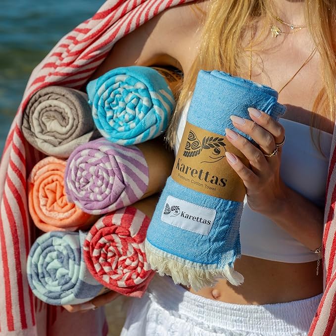Turkish Beach Towel - 100% Organic Cotton - Soft, Quick-Dry, Sand Proof, Prewashed - Lightweight & Oversized for Beach, Pool, Yoga, Bath, Travel, Gym, Throw - Bloom (Pink)