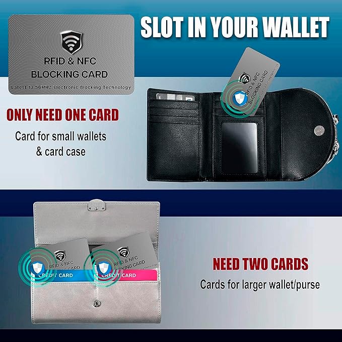 SaiTech IT 2 Pack RFID Blocking Cards, One Card Protects Entire Wallet Purse For Men & Women, NFC Contactless Bank Debit Credit Card Protector ID ATM Guard Card – Grey