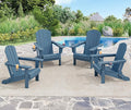 SERWALL Folding Adirondack Chair, HDPE Adirondack Chairs Set of 4, Plastic Outdoor Chairs- Looks Exactly Like Real Wood- Navy